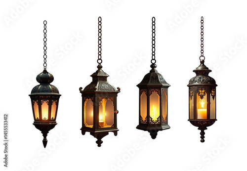 Collection of elegant lantern with lighting.