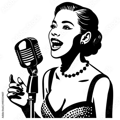 Vintage Female Jazz Singer Illustration.