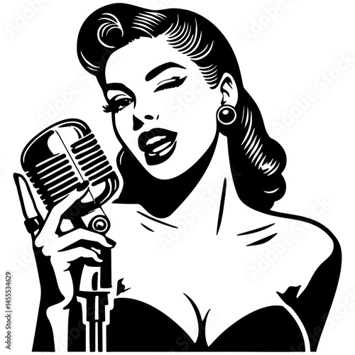 Vintage Female Jazz Singer Illustration.