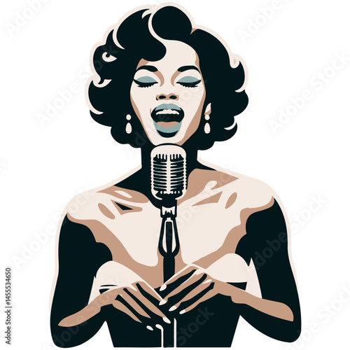 Vintage Female Jazz Singer Illustration.