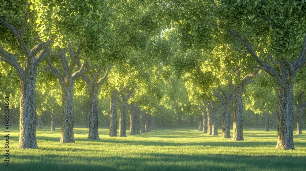Obraz premium Lush trees in a sunlit grove