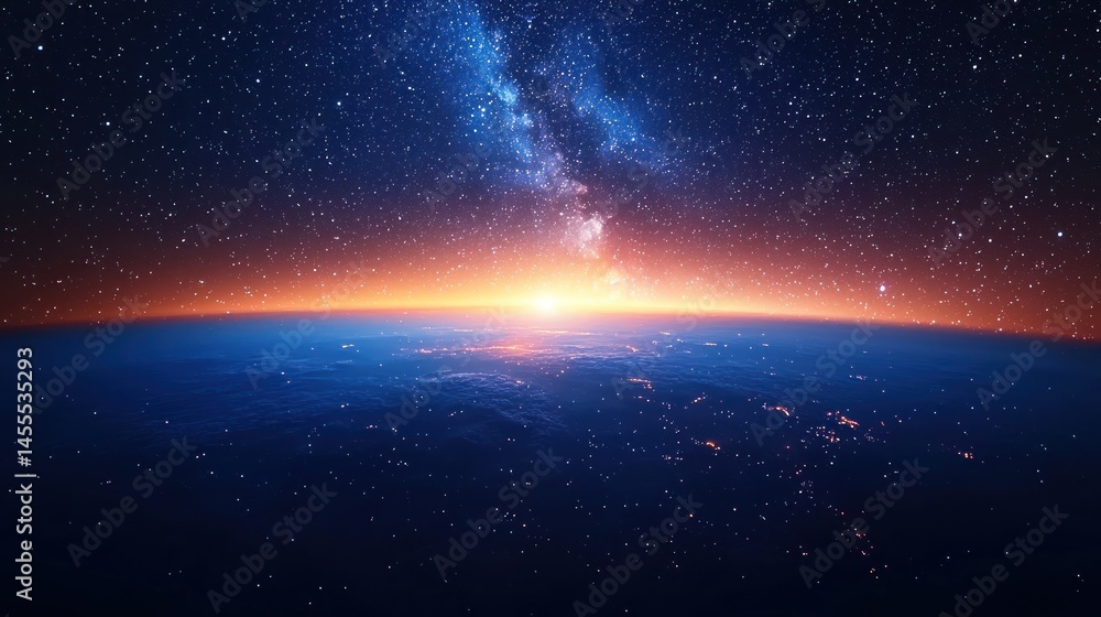 Obraz premium Earthrise from space, sunrise over continents