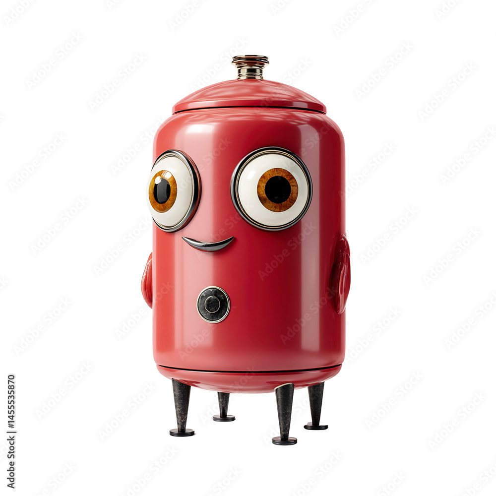 Fototapeta premium Cheerful Red Robot Character, 3D Render
