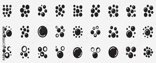 Collection of Black Bubble Icons Various Sizes and Arrangements