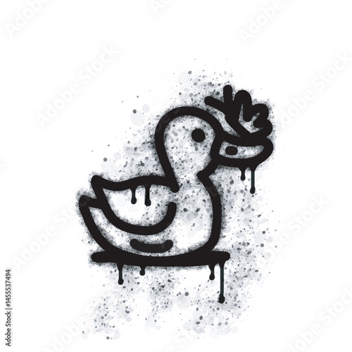 black and white spray painted duck graffiti.