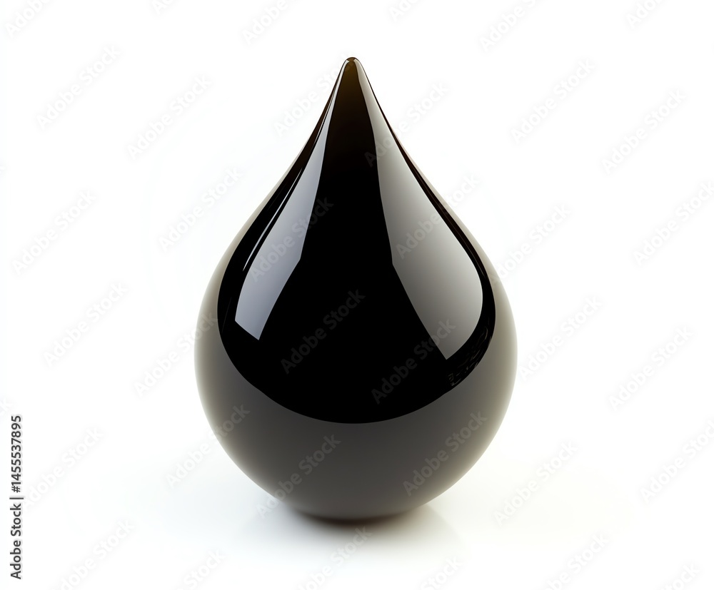 Fototapeta premium Isolated Black Oil Drop Reflecting Light Against White Background