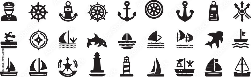 Collection of Nautical vector Icons Ships, Boats, Anchors, and Marine Life Collection of Nautical vector Icons Ships, Boats, Anchors, and Marine Life