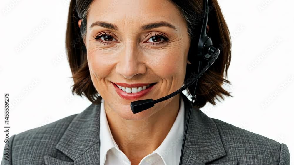 Smiling call center agent, head and shoulder view Smiling call center agent, head and shoulder view