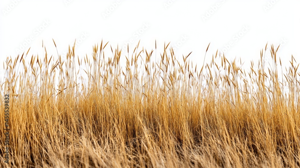 Fototapeta premium Golden Brown Grass Field Isolated on White Background