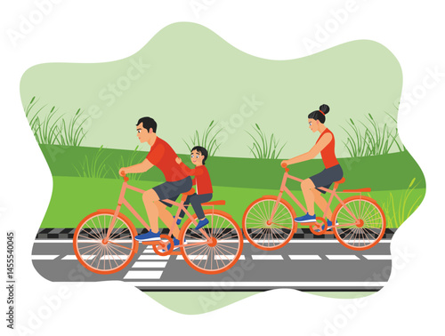 Family Enjoying a Bike Ride Together on a Sunny Day.