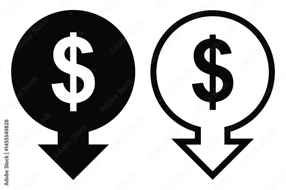 Cost Reduction Icon. Money increase or decrease icon set. dollar decrease increase symbol. profit and lose signs. Cost reduction icon Thin line art . Cost Reduction Icon. Money increase or decrease icon set. dollar decrease increase symbol. profit and lose signs. Cost reduction icon Thin line art .