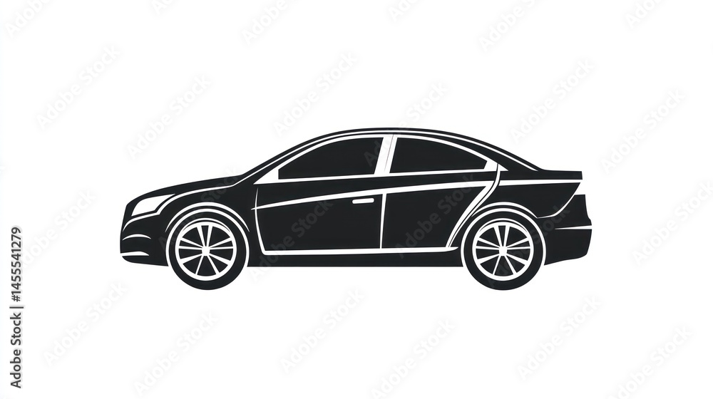 Obraz premium Sleek black sedan silhouette vector graphic automotive icon illustration