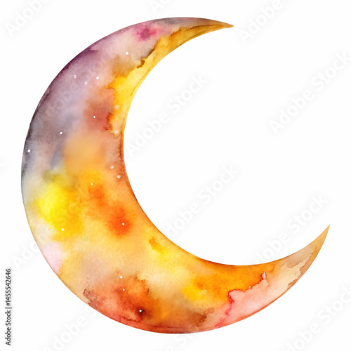 watercolor moon crescent isolated on white background
