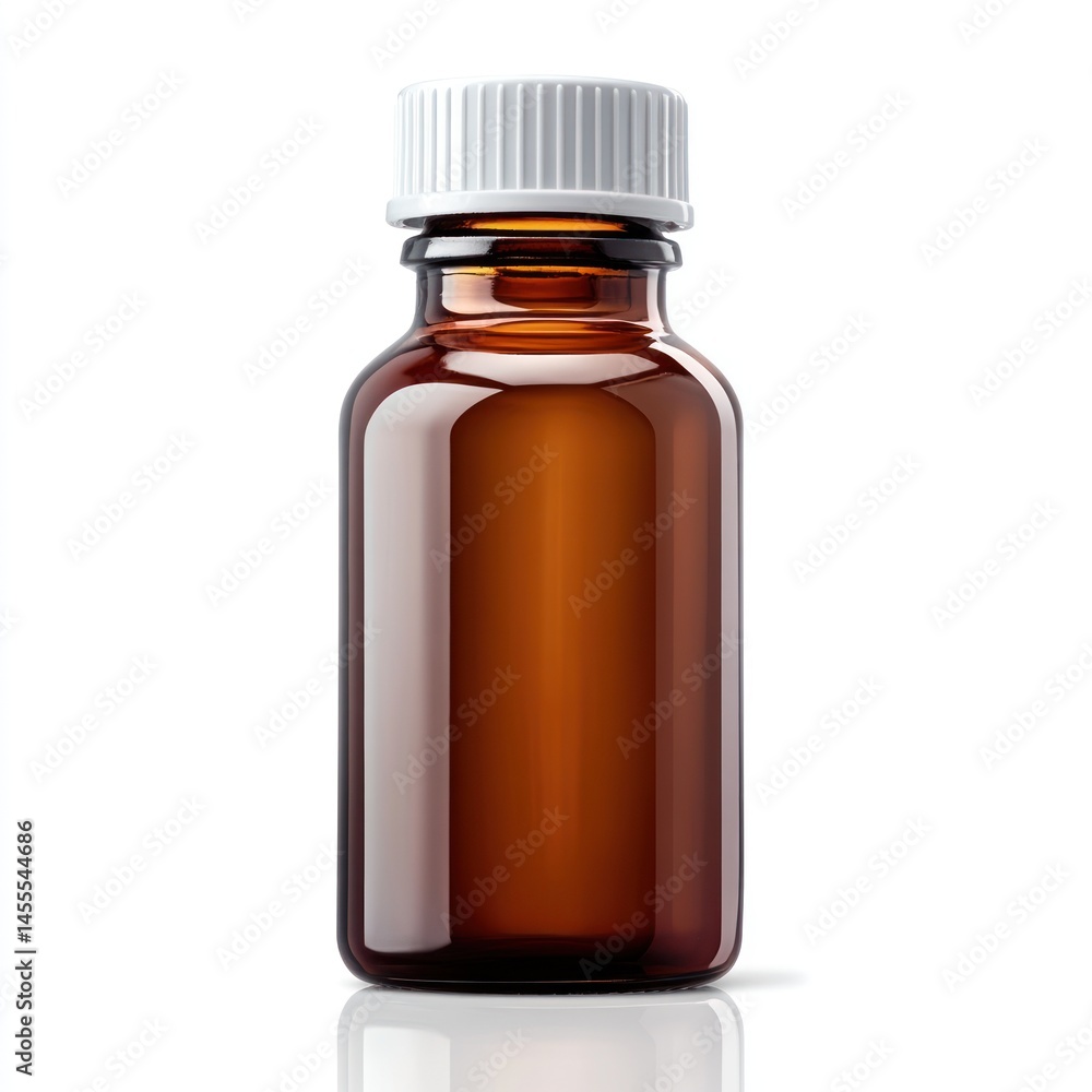 Fototapeta premium Empty amber glass medical bottle on white