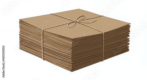 Neatly Bundled Flattened Cardboard Boxes Secured with Twine Isolated on White Background Commercial Clip Art Depicting Recycling and Sustainable Packaging Materials Neutral Color