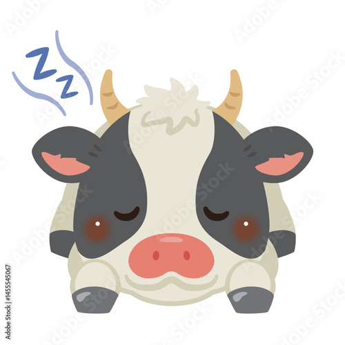 うつ伏せで眠るウシのイラスト