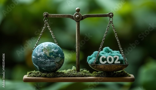 A balanced scale with the Earth on one side and a cloud of 