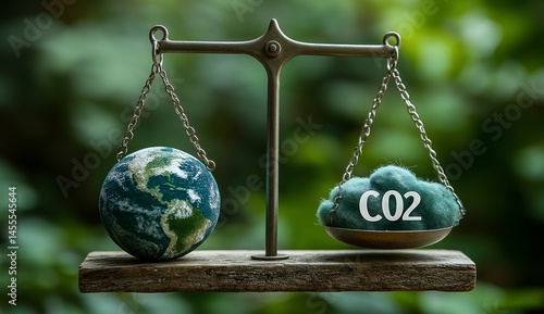 A balanced scale with the Earth on one side and a cloud of 