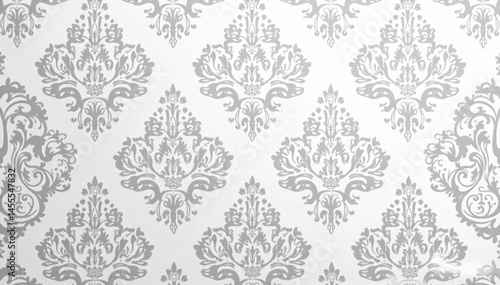 Subtle grey and white damask pattern with geometric undertones , neutral, motif, shapes