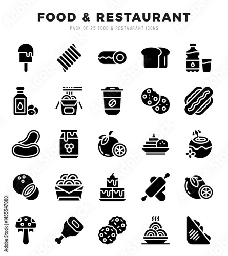Food and Restaurant Icon Pack 25 Vector Symbols for Web Design.