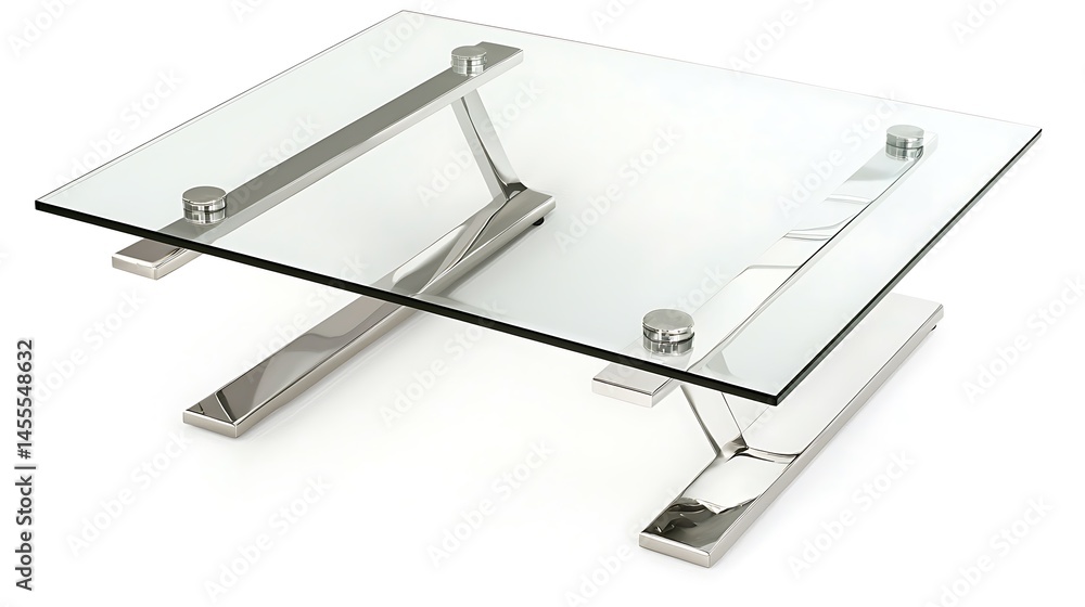 Glass coffee table with a silver frame Glass coffee table with a silver frame