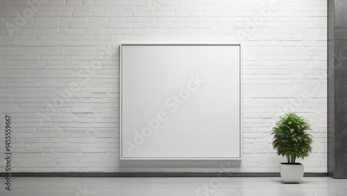 Square Mock-Up Poster on a White Building Wall for Advertising