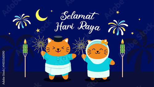 Selamat Hari Raya cats greeting