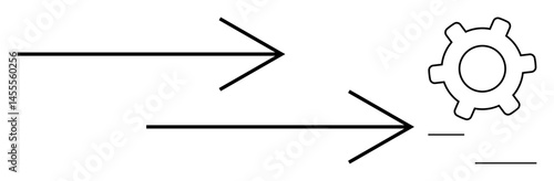 Two parallel arrows pointing toward a gear mechanism, symbolizing direction, process, and optimization. Ideal for workflow, automation, progress, production teamwork industry strategy. Flat simple