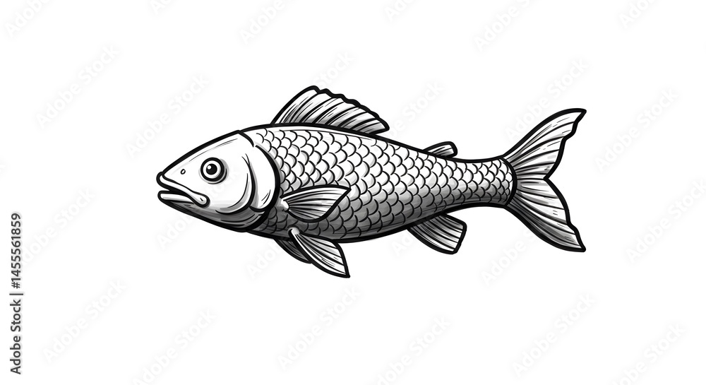 Fototapeta premium Detailed Fish Illustration on White Background
