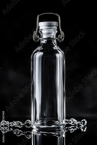 Elegant Glass Bottle with Swing Top Closure on Dark Backdrop for Beverage or Liquid Storage photo