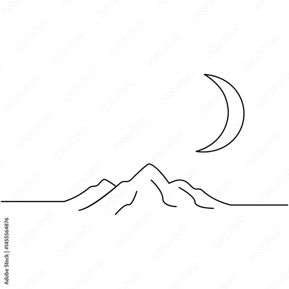 The moon one line art on a white artboard looks clean and peaceful The moon one line art on a white artboard looks clean and peaceful