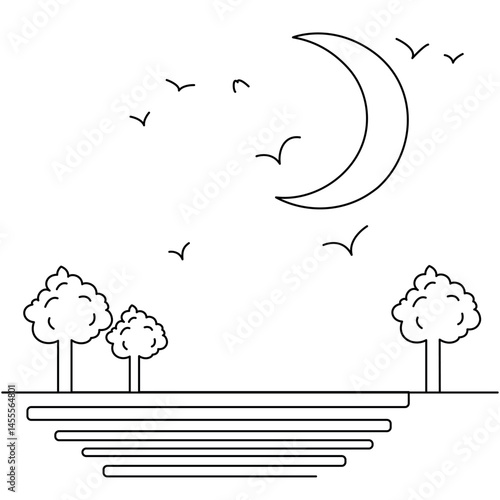 The moon one line art on a white artboard looks clean and peaceful