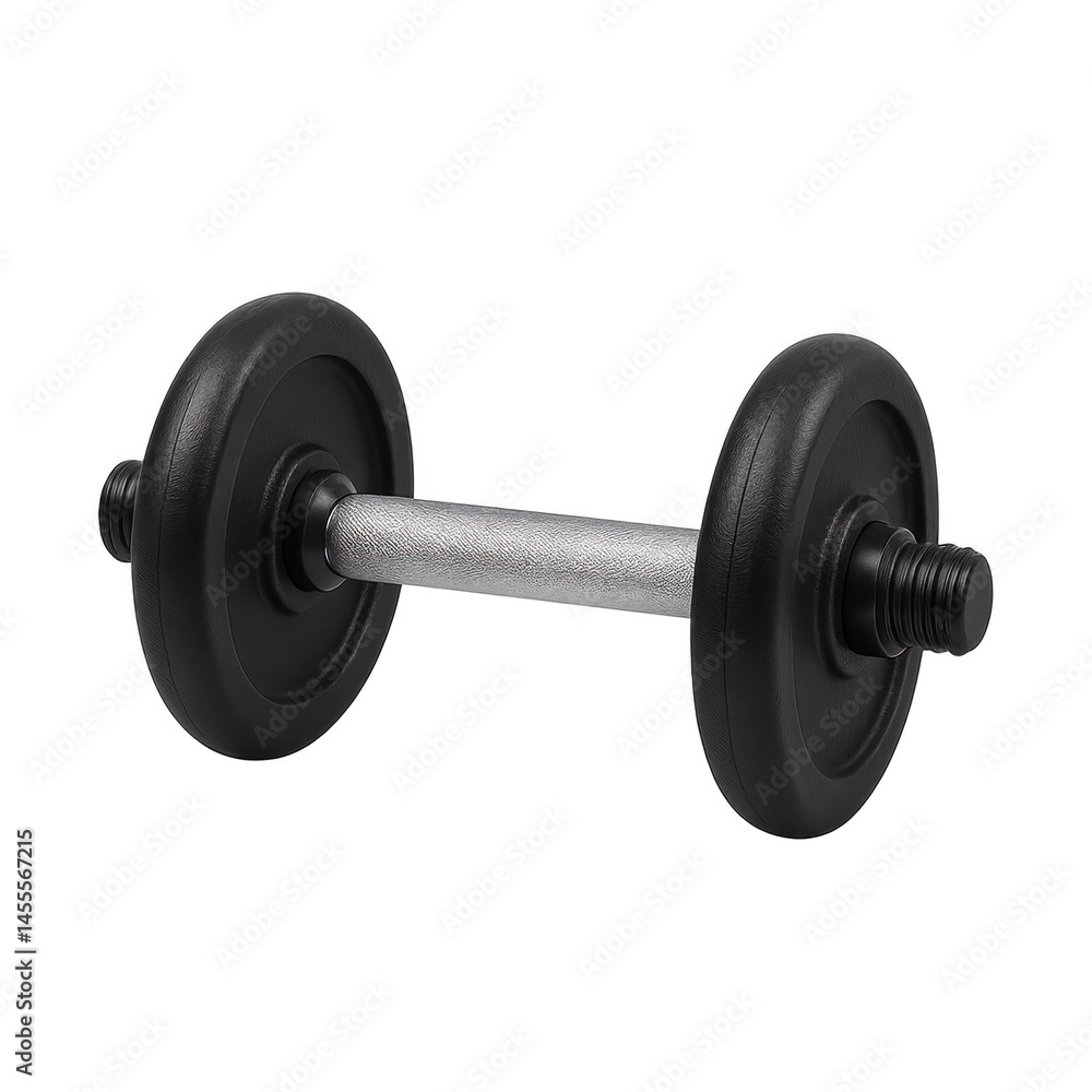Black dumbbell with metal handle isolated on transparency background, fitness equipment for strength training and exercise Black dumbbell with metal handle isolated on transparency background, fitness equipment for strength training and exercise