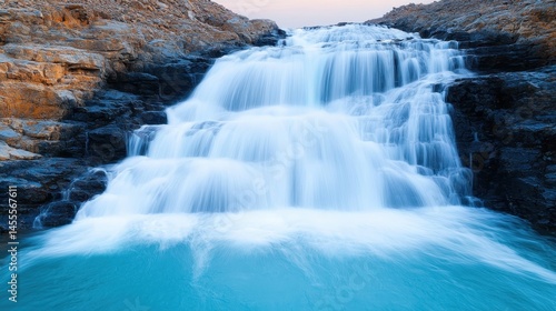 Majestic Waterfall Cascading Over Rocky Terrain in Serene Landscape
