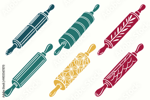 set of Rolling Pin vector silhouette illustration isolated on white background