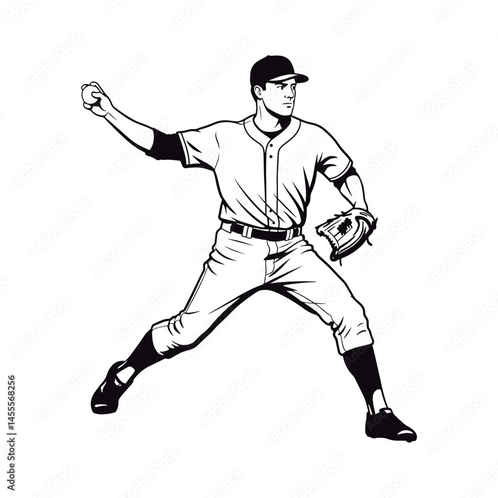 Naklejka premium Vector Baseball Player Throwing Ball. 