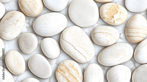 An overhead view displaying scattered natural smooth river stones