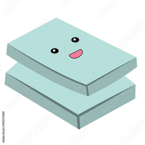 An adorable cartoon-style eraser with a smiling face, round eyes, and pink cheeks. The light blue body contrasts with the pink top, creating a cheerful school supply design.