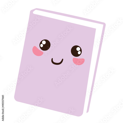 A charming light purple book with a cheerful face, featuring round eyes and pink cheeks. Designed in a simple, cartoon style for school, study, or educational projects.