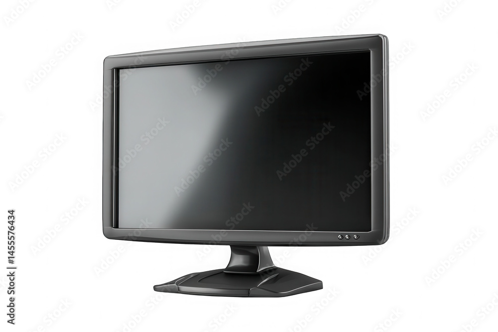 A close up shot of a black computer monitor with a stand on a black background A close up shot of a black computer monitor with a stand on a black background