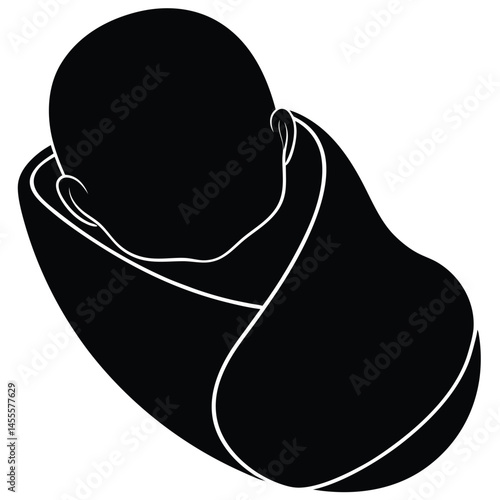 Black and White Swaddled Baby Illustration