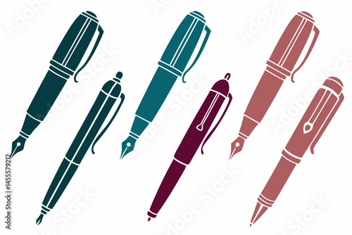 set of Pen vector silhouette illustration isolated on white background