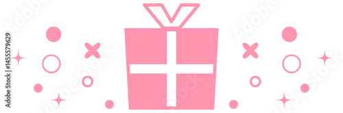 ピンクのギフトアイコンとキラキラ装飾カットイラスト