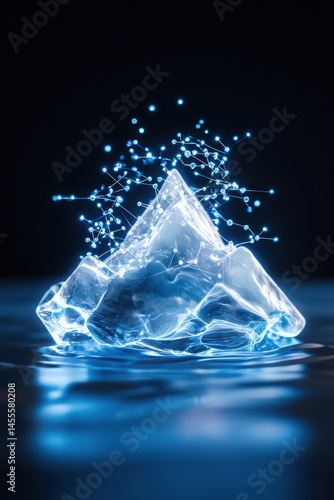Futuristic Ice Mountain Glowing Underwater with Engaging Blue Light Effects