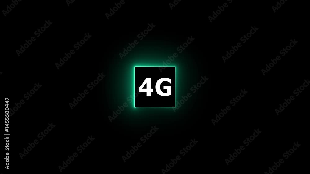Abstract glowing neon 4g internet networking 4k animation, technology text icon in 4k motion video. isolated on black background Abstract glowing neon 4g internet networking 4k animation, technology text icon in 4k motion video. isolated on black background