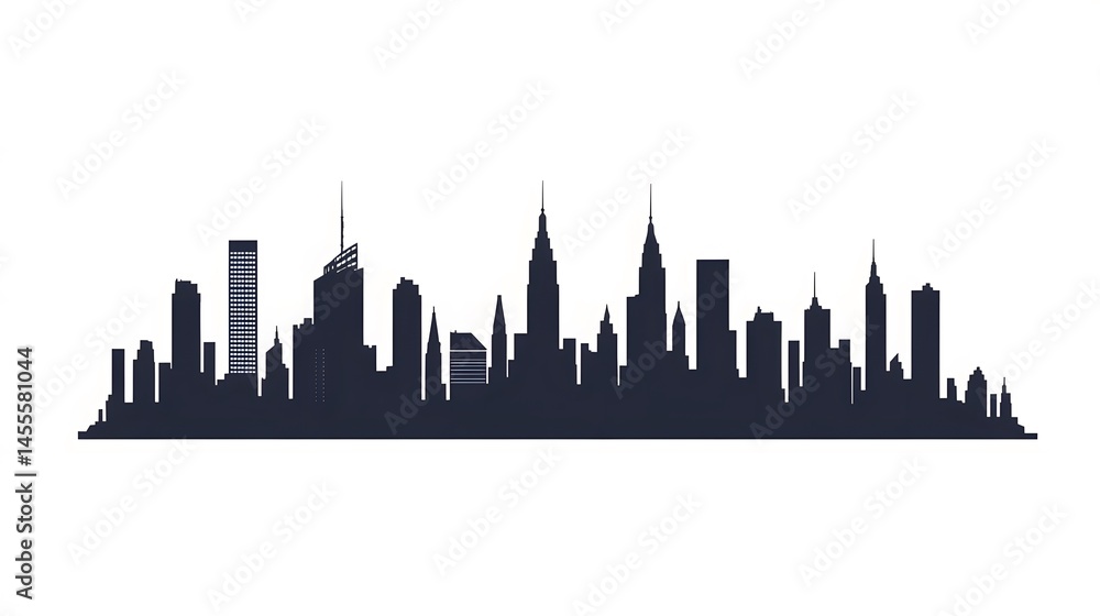 Silhouette illustration showcasing the various high rise buildings in a cityscape Silhouette illustration showcasing the various high rise buildings in a cityscape