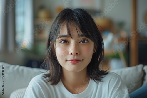 Free Download Confident Woman in a Stylish Home Setting Reflects Modern Content Creator Vibe, Blending Candid Expression with Relaxed Energy for Digital Lifestyle and Branding Use. - GFXLoad