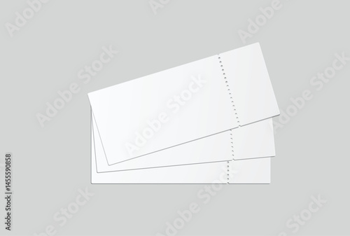 Realistic 3D Ticket Mockup with one stud rip line. Blank template design for lottery coupon, voucher, entertainment show, event, concert, boarding pass, discount, flyer isolated on background. Vector
