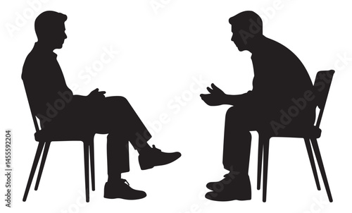Vector illustration of two men in silhouette sitting on chairs, isolated on white background
