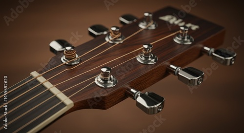 Closeup view of guitar headstock